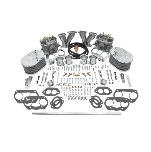 EMPI Deluxe 44mm HPMX Dual Carburetor Kit : Dual Port, Fits Type 1 with Billet Aluminum Air Cleaners and Offset Intake Manifold