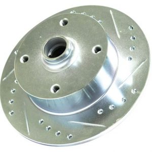 Right Side Front Rotor, Double Drilled 5 x 130 Porsche & 5 x 4.75 Chevy – Directional Drilled, Slotted & Chamfered (Zinc)